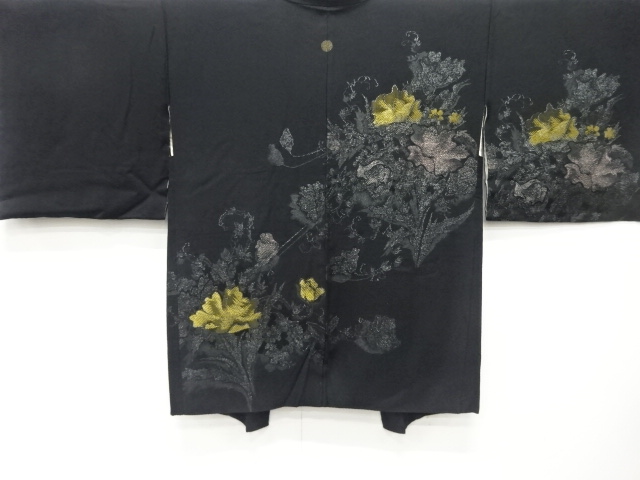 JAPANESE ANTIQUE HAORI / TAISHO ROMAN STYLE / SILK / URUSHI / WOVEN FLORAL ARABESQUE